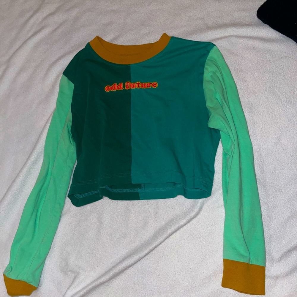 Odd future green dual colored long sleeve crop top
